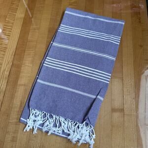 Turkish towel Purple and white striped with fringe NWOT